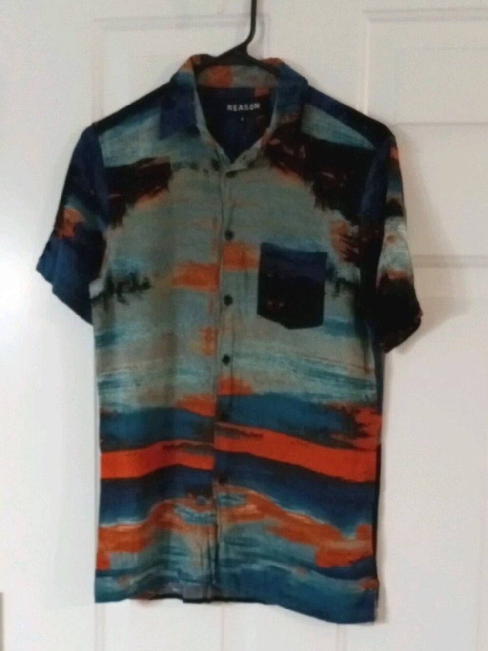 Reason Shirt Men's Small Abstract Colorful Short Sleeve Button Up 90s Streetwear